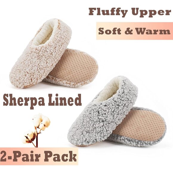 2-Pair Women's Cozy Sherpa Lined Slipper Socks with Non-Slip Grippers - Picture 2 of 6